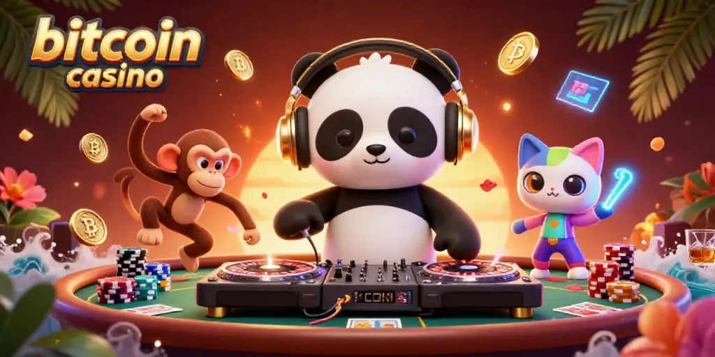Experience the excitement of a bitcoin casino with engaging cartoon characters and vibrant visuals.