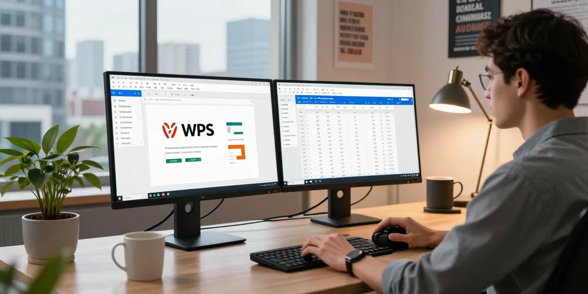 Download WPS Office with a user working efficiently in a modern office setup