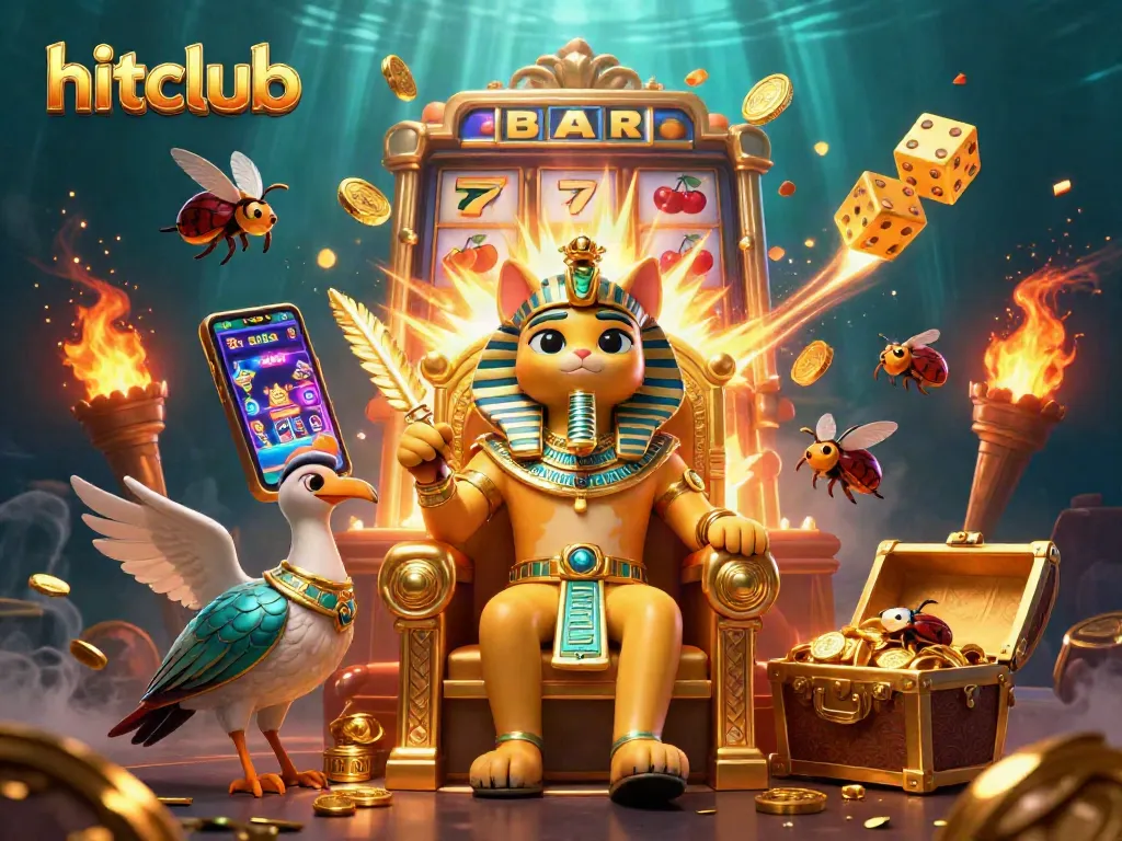 Hitclub entertainment launching successful gambling spins with vibrant slot machine and royal characters