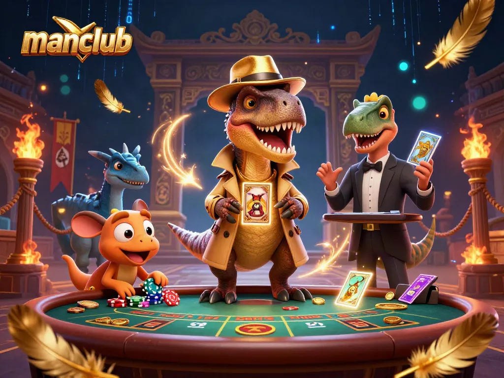 manclub features a clever velociraptor at blackjack, showcasing vibrant casino action with vivid elements